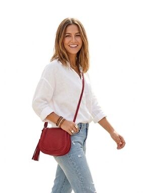 Lucky Brand Red Faux Leather Braided Crossbody Bag with Tassel - Boho Chic